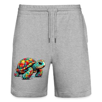 Turtle - Stanley/Stella Trainer Unisex Organic Jogging Shorts - heather grey - Front - Nik (191cm) & Marisol (170cm)