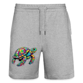 Turtle - Stanley/Stella Trainer Unisex Organic Jogging Shorts - heather grey - Front - Nik (191cm) & Marisol (170cm)
