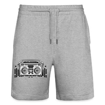 Magnétophone à cassette au pochoir des années 80 - Short de jogging bio TRAINER Stanley/Stella unisexe - gris chiné - Devant - Nik (191cm) & Marisol (170cm)