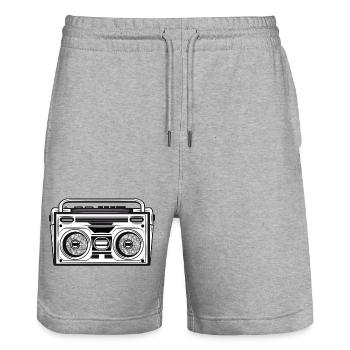 Kassetten Recorder im 80er Stencil Look - Stanley/Stella Unisex Bio Joggingshorts Trainer  - Grau meliert - Vorne - Nik (191cm) & Marisol (170cm)
