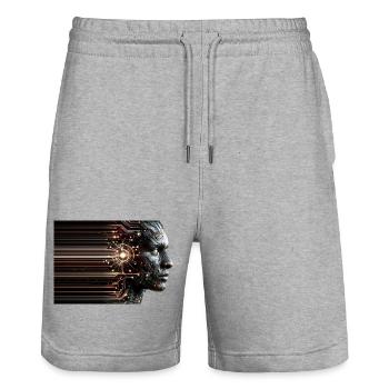Digitaler Geist Cyborg Design - Stanley/Stella Unisex Bio Joggingshorts Trainer  - Grau meliert - Vorne - Nik (191cm) & Marisol (170cm)