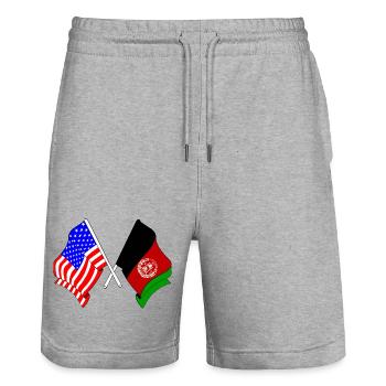 Flagge USA Flagge Afghanistan - Stanley/Stella Unisex Bio Joggingshorts Trainer  - Grau meliert - Vorne - Nik (191cm) & Marisol (170cm)