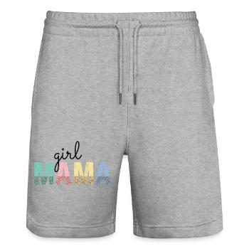 Mom Typo Color Block Pattern - Stanley/Stella Trainer Unisex Organic Jogging Shorts - heather grey - Front - Nik (191cm) & Marisol (170cm)