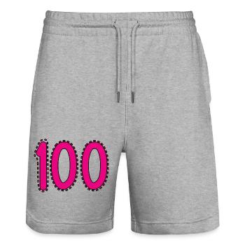100. 100 JAHRE. 100-JÄHRIGES JUBILÄUM. GEBURTSTAG 100 - Stanley/Stella Unisex Bio Joggingshorts Trainer  - Grau meliert - Vorne - Nik (191cm) & Marisol (170cm)