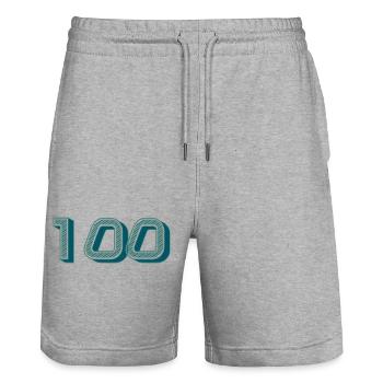 100. 100 YEARS. 100th ANNIVERSARY. BIRTHDAY 100 - Stanley/Stella Trainer Unisex Organic Jogging Shorts - heather grey - Front - Nik (191cm) & Marisol (170cm)