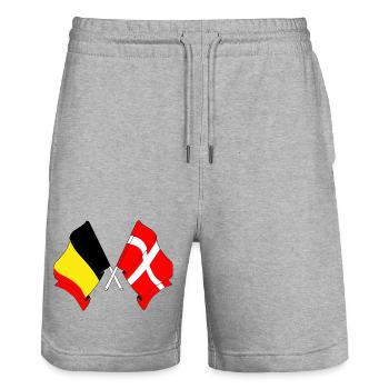 Flag of Belgium and flag of Denmark - Stanley/Stella Trainer Unisex Organic Jogging Shorts - heather grey - Front - Nik (191cm) & Marisol (170cm)