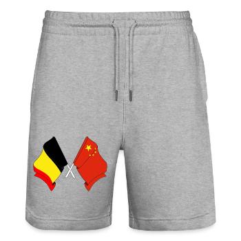 Flag Belgium Flag China - Stanley/Stella Trainer Unisex Organic Jogging Shorts - heather grey - Front - Nik (191cm) & Marisol (170cm)