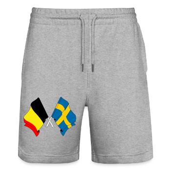 Flag of Belgium, flag Sweden - Stanley/Stella Trainer Unisex Organic Jogging Shorts - heather grey - Front - Nik (191cm) & Marisol (170cm)