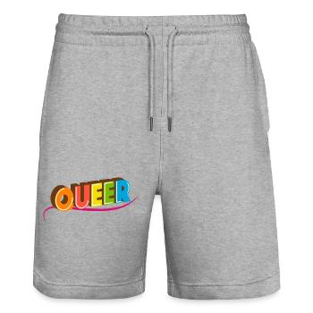 Queer Typo for Pride Month Equal Rights LGBTQ - Stanley/Stella Trainer Unisex Organic Jogging Shorts - heather grey - Front - Nik (191cm) & Marisol (170cm)