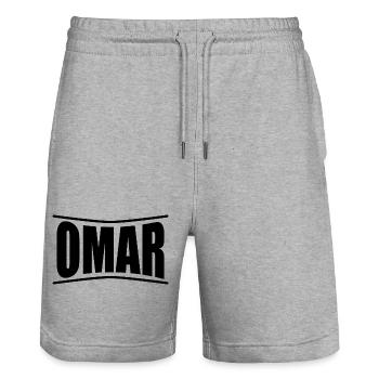 t-shirt Omar t-shirt gift idea - Stanley/Stella Trainer Unisex Organic Jogging Shorts - heather grey - Front - Nik (191cm) & Marisol (170cm)
