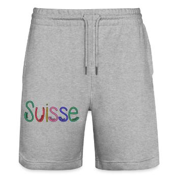 SCHWEIZ. HUMOR. LAND. FLAGGE - Stanley/Stella Unisex Bio Joggingshorts Trainer  - Grau meliert - Vorne - Nik (191cm) & Marisol (170cm)