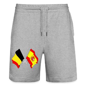 Drapeau Belgique, drapeau Espagne - Short de jogging bio TRAINER Stanley/Stella unisexe - gris chiné - Devant - Nik (191cm) & Marisol (170cm)