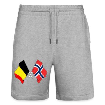Flagge Belgien, Flagge Norwegen - Stanley/Stella Unisex Bio Joggingshorts Trainer  - Grau meliert - Vorne - Nik (191cm) & Marisol (170cm)