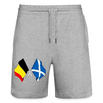 Flag of Belgium, flag of Scotland - Stanley/Stella Trainer Unisex Organic Jogging Shorts - heather grey - Front - Nik (191cm) & Marisol (170cm)
