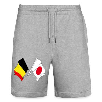 Drapeau de la Belgique, drapeau du Japon - Short de jogging bio TRAINER Stanley/Stella unisexe - gris chiné - Devant - Nik (191cm) & Marisol (170cm)