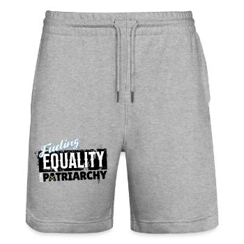 Promoting equality instead of patriarchy - Stanley/Stella Trainer Unisex Organic Jogging Shorts - heather grey - Front - Nik (191cm) & Marisol (170cm)