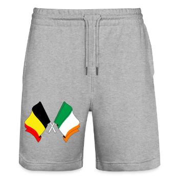 Flag Belgium, flag Ireland - Stanley/Stella Trainer Unisex Organic Jogging Shorts - heather grey - Front - Nik (191cm) & Marisol (170cm)