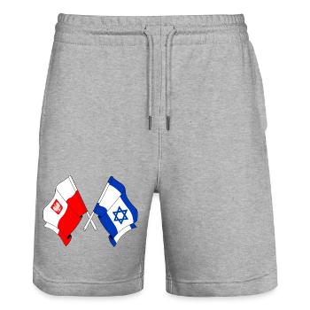 Drapeau de la Pologne, drapeau d’Israël - Short de jogging bio TRAINER Stanley/Stella unisexe - gris chiné - Devant - Nik (191cm) & Marisol (170cm)