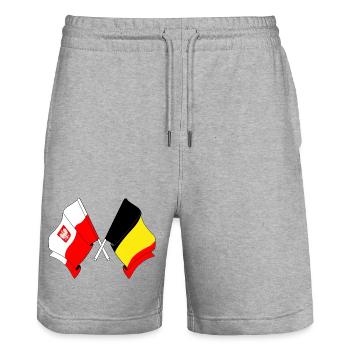 Flag Poland, flag Belgium - Stanley/Stella Trainer Unisex Organic Jogging Shorts - heather grey - Front - Nik (191cm) & Marisol (170cm)