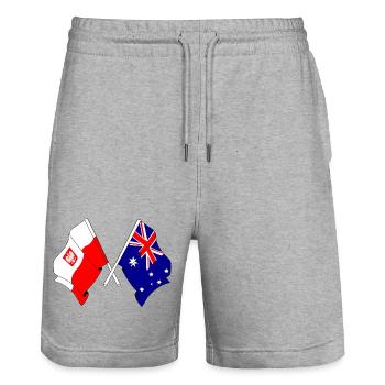Flag of Poland and flag of Australia crossed - Stanley/Stella Trainer Unisex Organic Jogging Shorts - heather grey - Front - Nik (191cm) & Marisol (170cm)