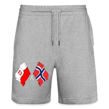 Flagge Polen und Flagge Norwegen - Stanley/Stella Unisex Bio Joggingshorts Trainer  - Grau meliert - Vorne - Nik (191cm) & Marisol (170cm)