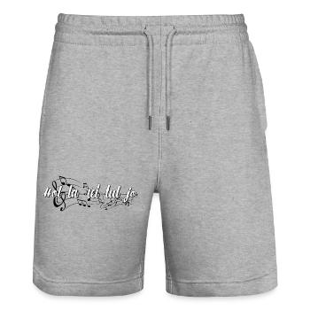 Yodelling, singing, making music - Stanley/Stella Trainer Unisex Organic Jogging Shorts - heather grey - Front - Nik (191cm) & Marisol (170cm)