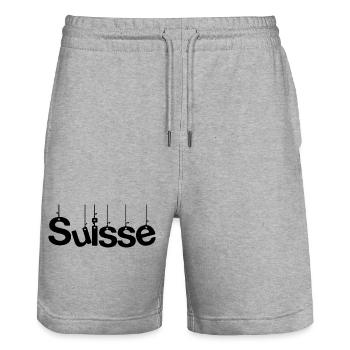 SCHWEIZ. LAND. GENF. HUMOR. FLAGGE - Stanley/Stella Unisex Bio Joggingshorts Trainer  - Grau meliert - Vorne - Nik (191cm) & Marisol (170cm)
