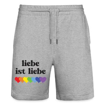 LGBT Pride Month - Liebe ist Liebe - Stanley/Stella Trainer Unisex Organic Jogging Shorts - heather grey - Front - Nik (191cm) & Marisol (170cm)