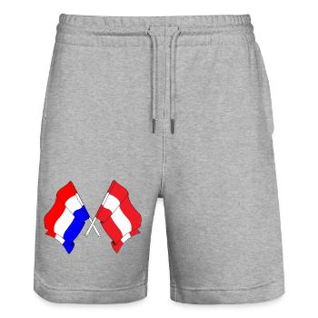 Drapeau Pays-Bas, drapeau Autriche - Short de jogging bio TRAINER Stanley/Stella unisexe - gris chiné - Devant - Nik (191cm) & Marisol (170cm)