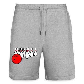 Boule de bowling avec quilles - Short de jogging bio TRAINER Stanley/Stella unisexe - gris chiné - Devant - Nik (191cm) & Marisol (170cm)