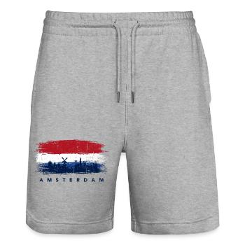 Amsterdam Skyline Brush Flag - Stanley/Stella Trainer Unisex Organic Jogging Shorts - heather grey - Front - Nik (191cm) & Marisol (170cm)