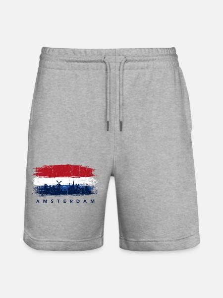 Amsterdam Skyline Brush Flag - Stanley/Stella Trainer Unisex Organic Jogging Shorts - heather grey