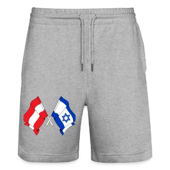 Flag Austria, flag Israel - Stanley/Stella Trainer Unisex Organic Jogging Shorts - heather grey - Front - Nik (191cm) & Marisol (170cm)