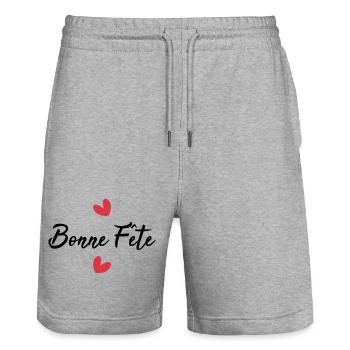 BONNE FÊTE. COEUR. BONNE FÊTE MAMAN. MAMAN. FÊTE - Short de jogging bio TRAINER Stanley/Stella unisexe - gris chiné - Devant - Nik (191cm) & Marisol (170cm)