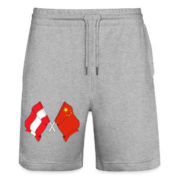 Flag Austria, flag China - Stanley/Stella Trainer Unisex Organic Jogging Shorts - heather grey - Front - Nik (191cm) & Marisol (170cm)