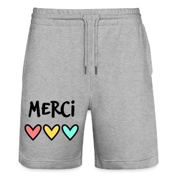 MERCI. MAÎTRESSE. MAÎTRE. MERCI MAÎTRESSE - Short de jogging bio TRAINER Stanley/Stella unisexe - gris chiné - Devant - Nik (191cm) & Marisol (170cm)