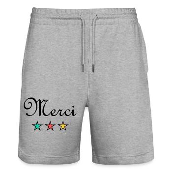MERCI. MAÎTRESSE. MAÎTRE. MERCI MAÎTRESSE - Short de jogging bio TRAINER Stanley/Stella unisexe - gris chiné - Devant - Nik (191cm) & Marisol (170cm)