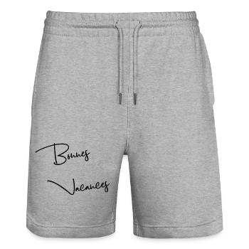 MASTER. THANK YOU. THANK YOU MASTER - Stanley/Stella Trainer Unisex Organic Jogging Shorts - heather grey - Front - Nik (191cm) & Marisol (170cm)