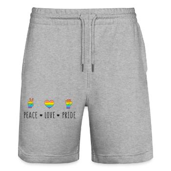 LGBT Pride Month - Peace. Love. Pride - Stanley/Stella Trainer Unisex Organic Jogging Shorts - heather grey - Front - Nik (191cm) & Marisol (170cm)