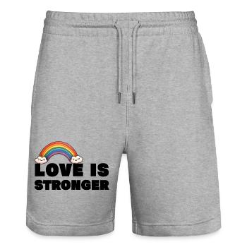 Love is stronger. LGBT - Stanley/Stella Trainer Unisex Organic Jogging Shorts - heather grey - Front - Nik (191cm) & Marisol (170cm)
