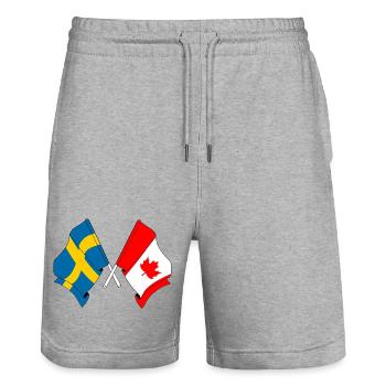 Flag Sweden, flag Canada - Stanley/Stella Trainer Unisex Organic Jogging Shorts - heather grey - Front - Nik (191cm) & Marisol (170cm)