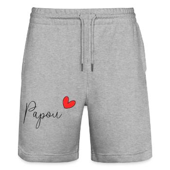 PAPOU. PAPA. FÊTE DES PÈRES. BONNE FÊTE PAPA - Short de jogging bio TRAINER Stanley/Stella unisexe - gris chiné - Devant - Nik (191cm) & Marisol (170cm)