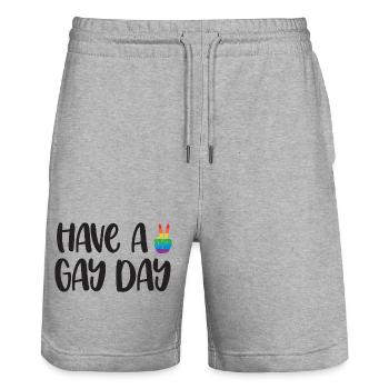 LGBT Pride Month - Have a Gay Day - Stanley/Stella Trainer Unisex Organic Jogging Shorts - heather grey - Front - Nik (191cm) & Marisol (170cm)