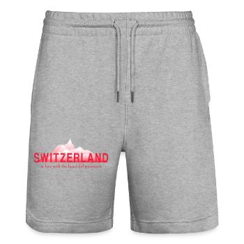 Montagnes de Suisse - Short de jogging bio TRAINER Stanley/Stella unisexe - gris chiné - Devant - Nik (191cm) & Marisol (170cm)
