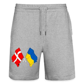 Flag Denmark, flag Ukraine - Stanley/Stella Trainer Unisex Organic Jogging Shorts - heather grey - Front - Nik (191cm) & Marisol (170cm)