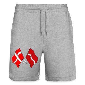 Flag Denmark, flag Latvia - Stanley/Stella Trainer Unisex Organic Jogging Shorts - heather grey - Front - Nik (191cm) & Marisol (170cm)