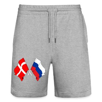 Drapeau Danemark, drapeau Russie - Short de jogging bio TRAINER Stanley/Stella unisexe - gris chiné - Devant - Nik (191cm) & Marisol (170cm)
