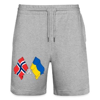 Flag Norway, flag Ukraine - Stanley/Stella Trainer Unisex Organic Jogging Shorts - heather grey - Front - Nik (191cm) & Marisol (170cm)