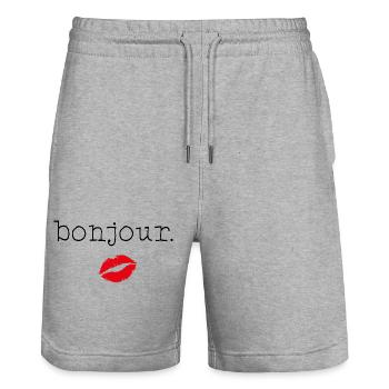06 bonjour - Little French Speaking - Stanley/Stella Unisex Bio Joggingshorts Trainer  - Grau meliert - Vorne - Nik (191cm) & Marisol (170cm)