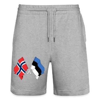 Flag Norway, flag Estonia - Stanley/Stella Trainer Unisex Organic Jogging Shorts - heather grey - Front - Nik (191cm) & Marisol (170cm)